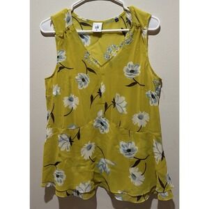 CAbi‎ Women's Dazzle Floral Sleeveless V-Neck Peplum Top #3782 Size M - Yellow
